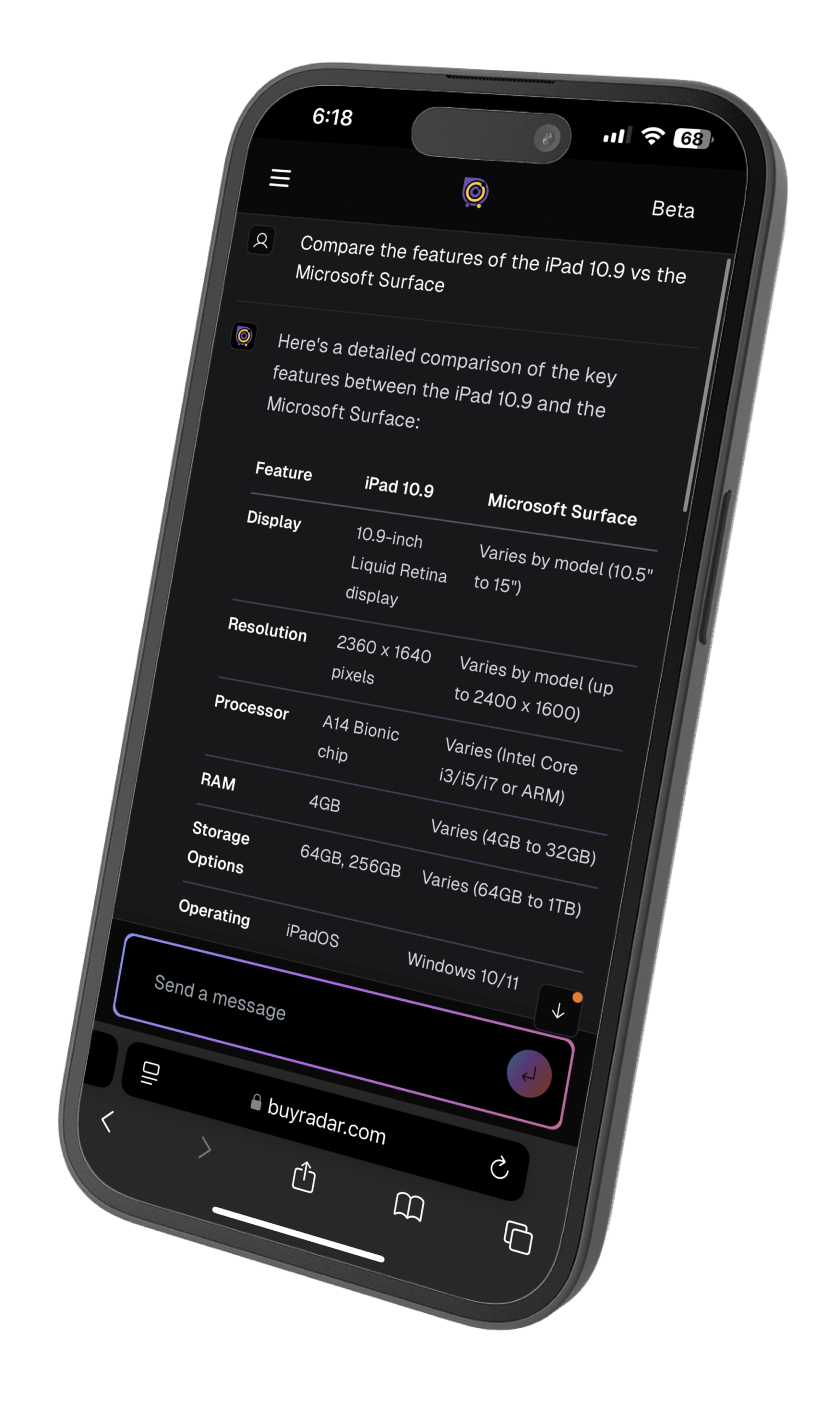 BuyRadar AI Comparison Left Angle